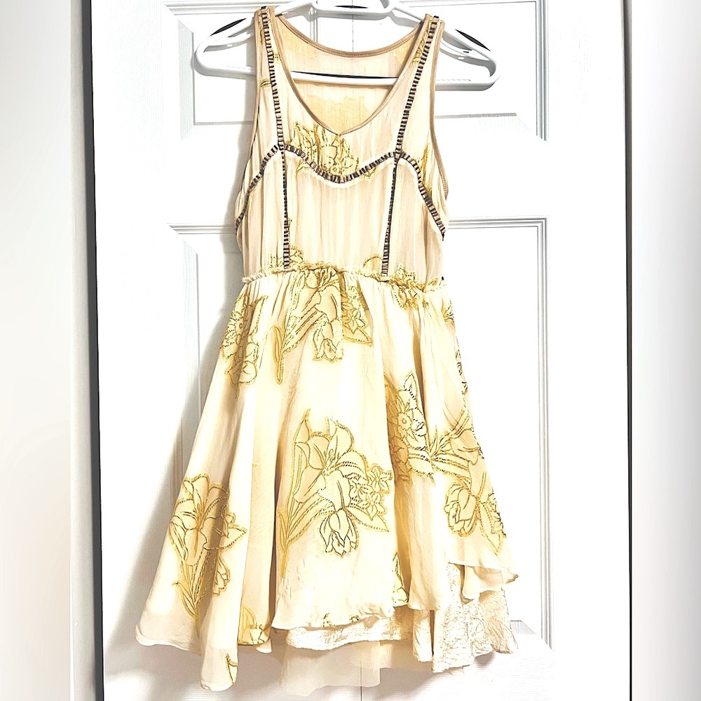 Urban Outfitters Silk, Gold Metallic and Beaded fairy core ballet-core dress